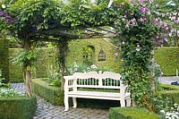 Seating under pergola, arbor 