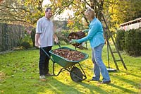 Couple collecting leaves 