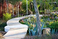 Garden with wooden path 