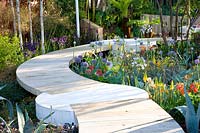 Garden with wooden path 