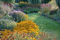 Bed with Agastache Purple Haze, Verbena bonariensis, Rudbeckia fulgida Goldsturm, Phlox paniculata Pina Colada, Phlox paniculata Freckles Blue Shades, Panicum virgatum Prairie Sky, Helenium Mardi Gras, Helianthus decapetalus Capenoch Star 