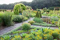 Farm garden with vegetables and herbs 