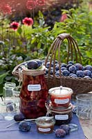 Plums in port wine, plum chutney, plum jam, plum mustard, Prunus domestica Cacaks Schoene 