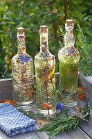 Herbal vinegar in bottles 