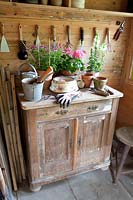 Work table in the garden house 