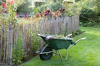 Rural garden with wheelbarrow 