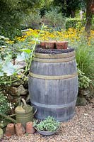 Wooden barrel as garden decoration 