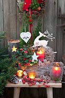 Christmas decoration with Gaultheria and dwarf conifers, Gaultheria, Coniferales 
