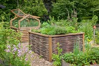 Raised beds with vegetables and herbs 