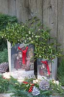 Nostalgic Christmas bag filled with mistletoe, Viscum album 