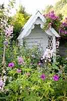 Arbor with Rose, Rosa Perennial Blue, Geranium psilostemon, Epilobium 