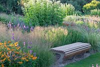 Perennial garden with Stachys monnieri Hummelo, Asclepias tuberosa, Sporobolus heterolepis, Festuca mairei, Eupatorium maculatum Snowball 