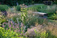 Perennial bed with Stachys monnieri Hummelo, Eryngium bourgatii, Melica ciliata, Deschampsia cespitosa 