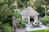 Garden with gazebo, Chinese hard stone paving and brick 