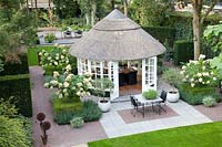 Garden with gazebo, Chinese hard stone paving and brick 