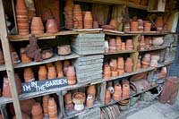 Clay pots on the shelf 