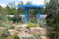 Modern garden with rocks and drought-resistant plants 